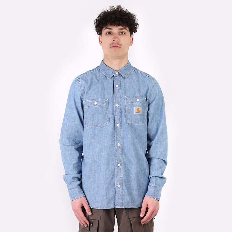 мужская голубая рубашка Carhartt WIP L/S Clink Shirt I029185 - цена, описание, фото 3